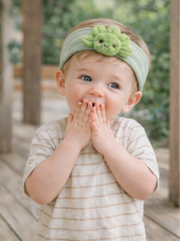 Wholesale Green Petal Baby Headband Cute Plush Cartoon Doll Elastic Head Wrap