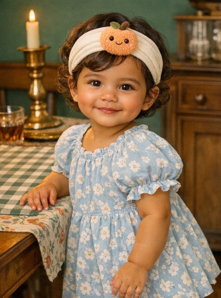 Cute Orange Baby Headband with Colorful Leaf Design