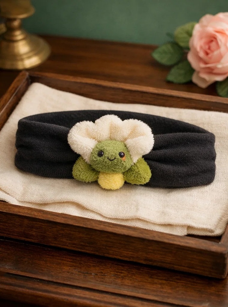 Fluffy Flower Baby Headband with Soft Black Band