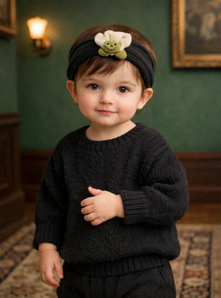 Fluffy Flower Baby Headband with Soft Black Band
