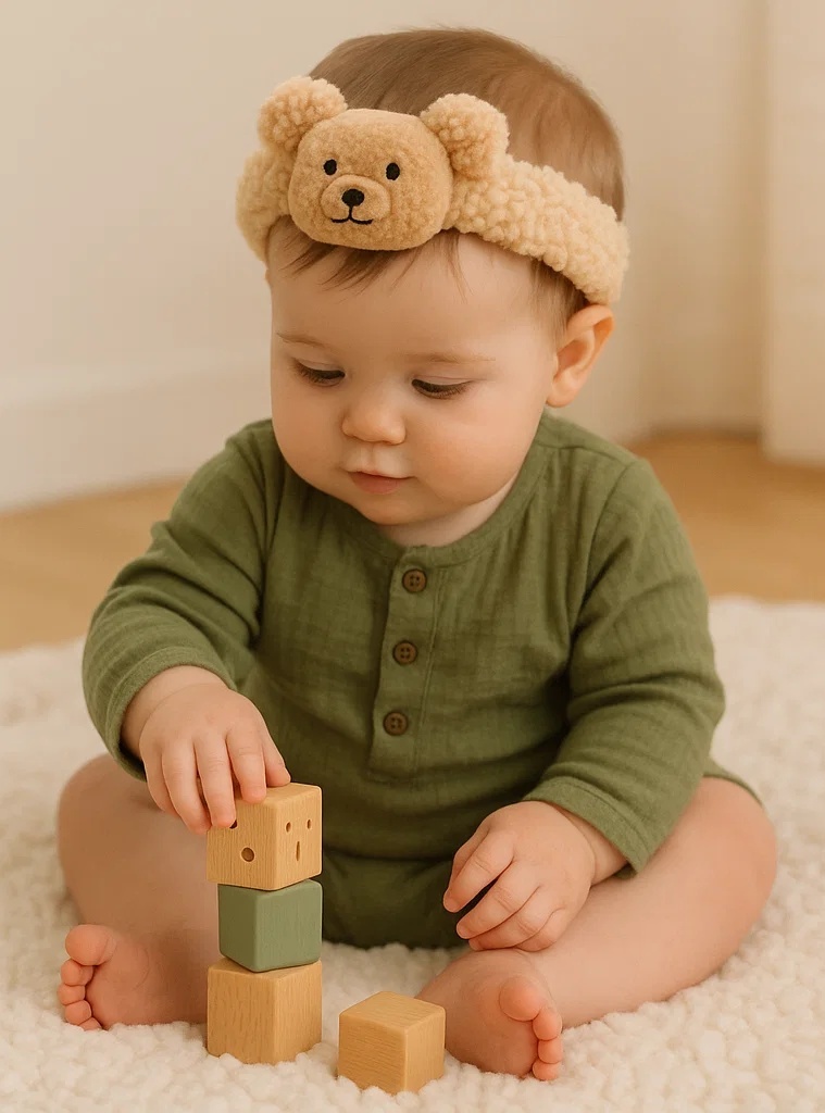Bandeau bébé en peluche ourson – Polaire douce et extensible
