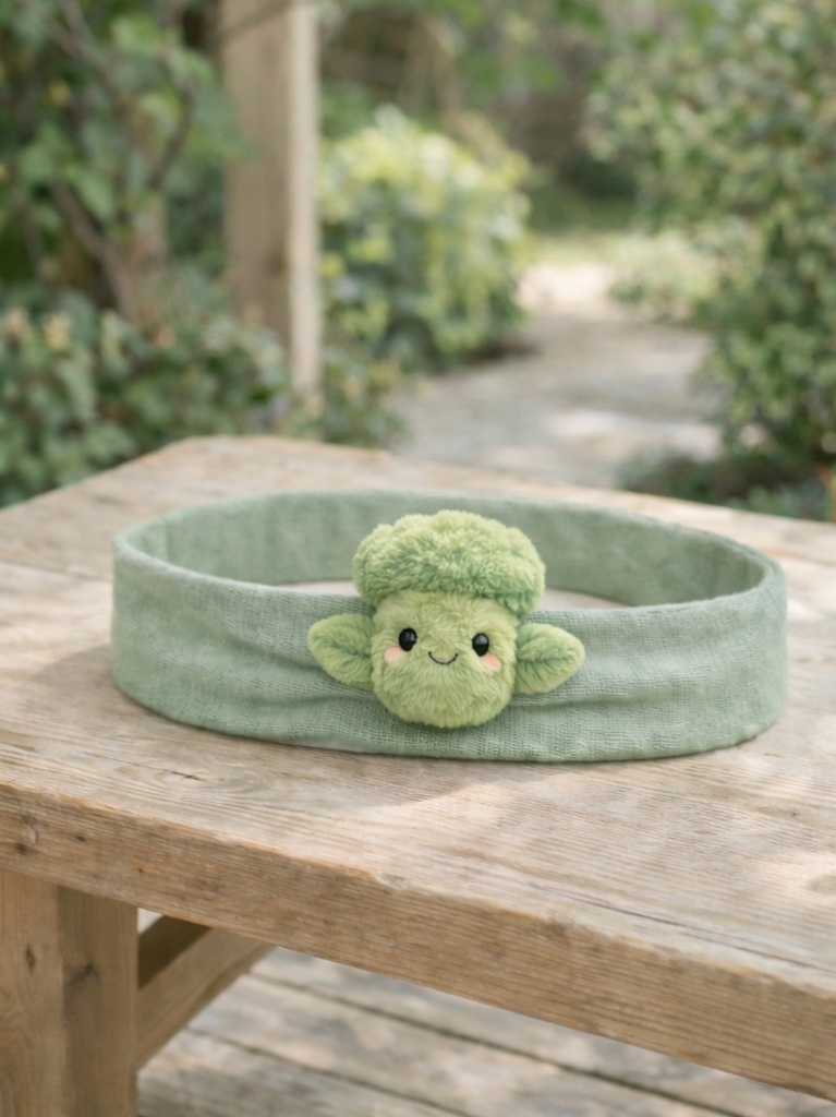 OEM Green Mushroom Baby Headband Soft Plush Cartoon Doll Elastic Head Wrap for Infants