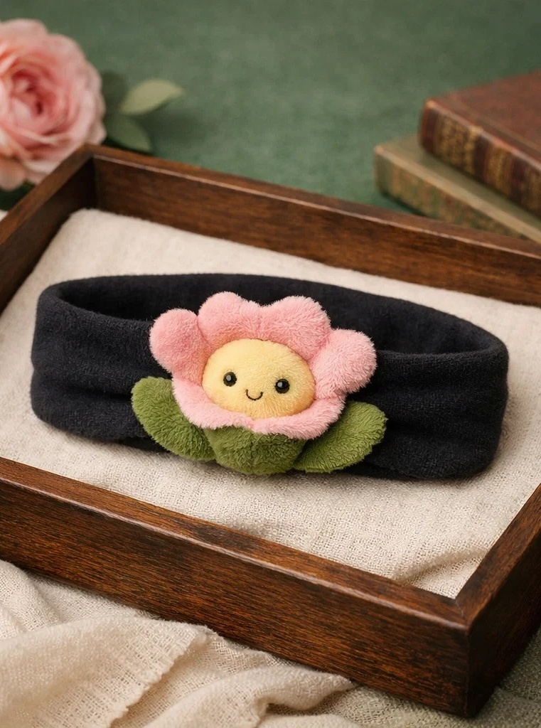 Soft Pink Flower Baby Headband with Adorable Smiling Face
