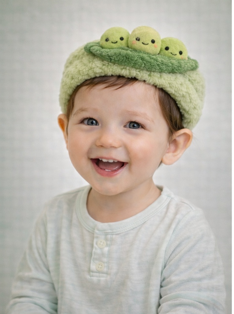 Diadema para bebé con diseño de guisantes 3D – suave, divertida y cómoda