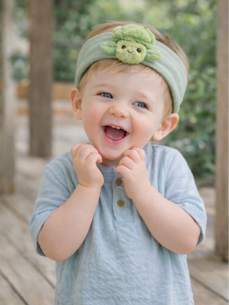 OEM Green Mushroom Baby Headband Soft Plush Cartoon Doll Elastic Head Wrap for Infants