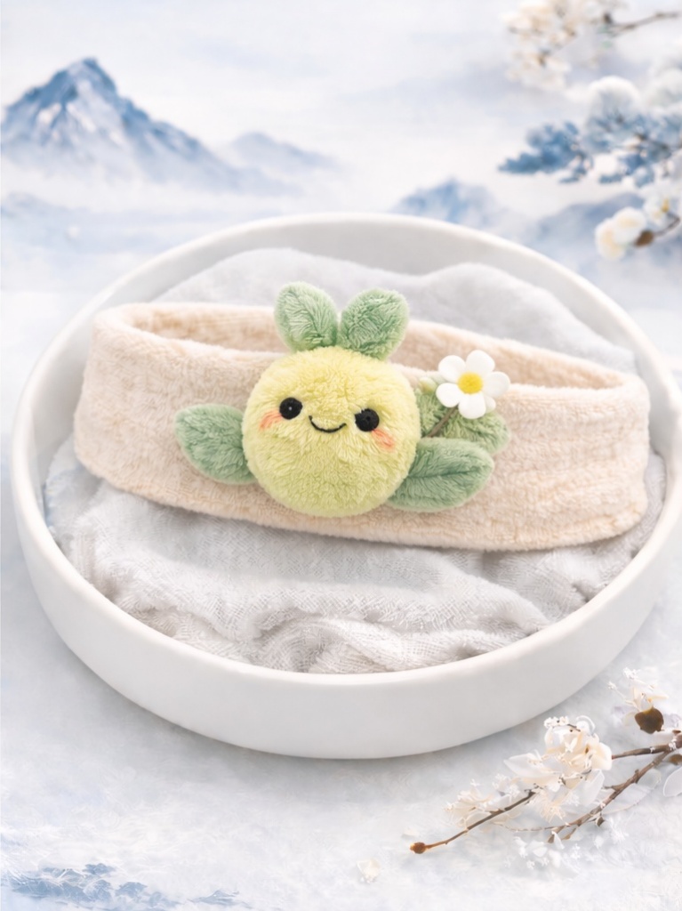 Boutique Cream Fruit Baby Headband Soft Plush Cartoon Doll Head Wrap for Baby Bath Accessories