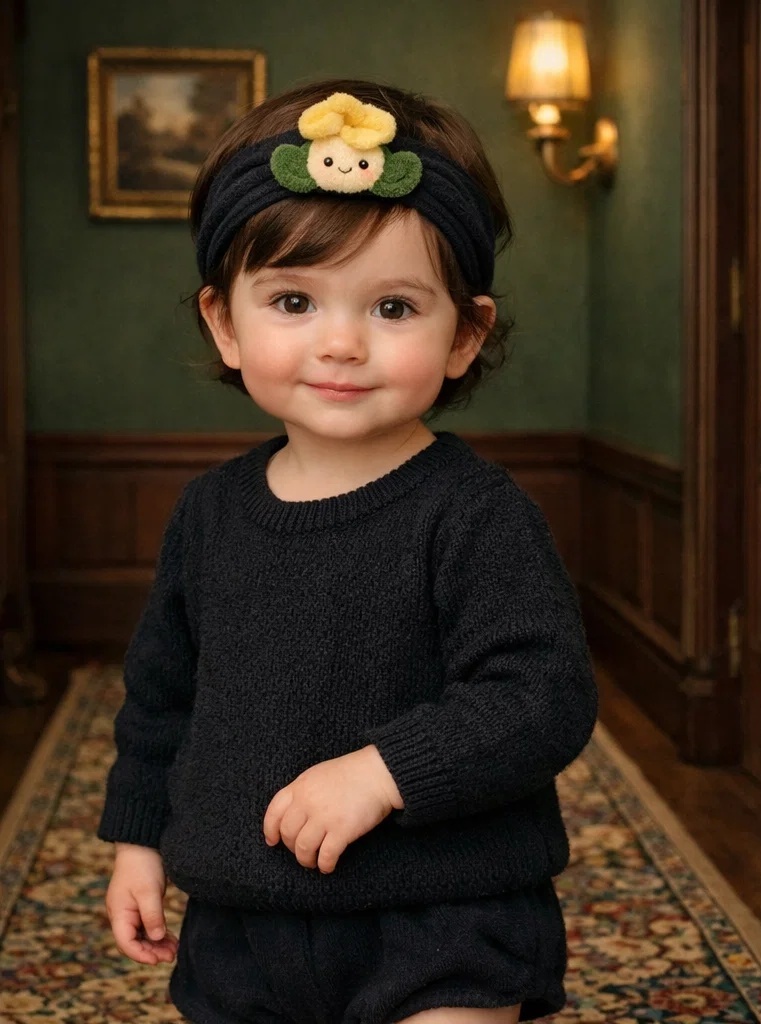Cute Baby Headband Featuring a Smiling Peach Cartoon