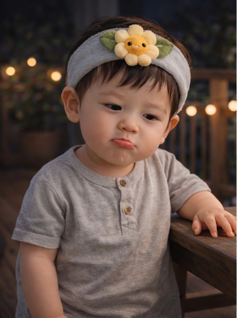OEM Grey Daisy Baby Headband Plush Floral Doll Elastic Headband for Infant Collections