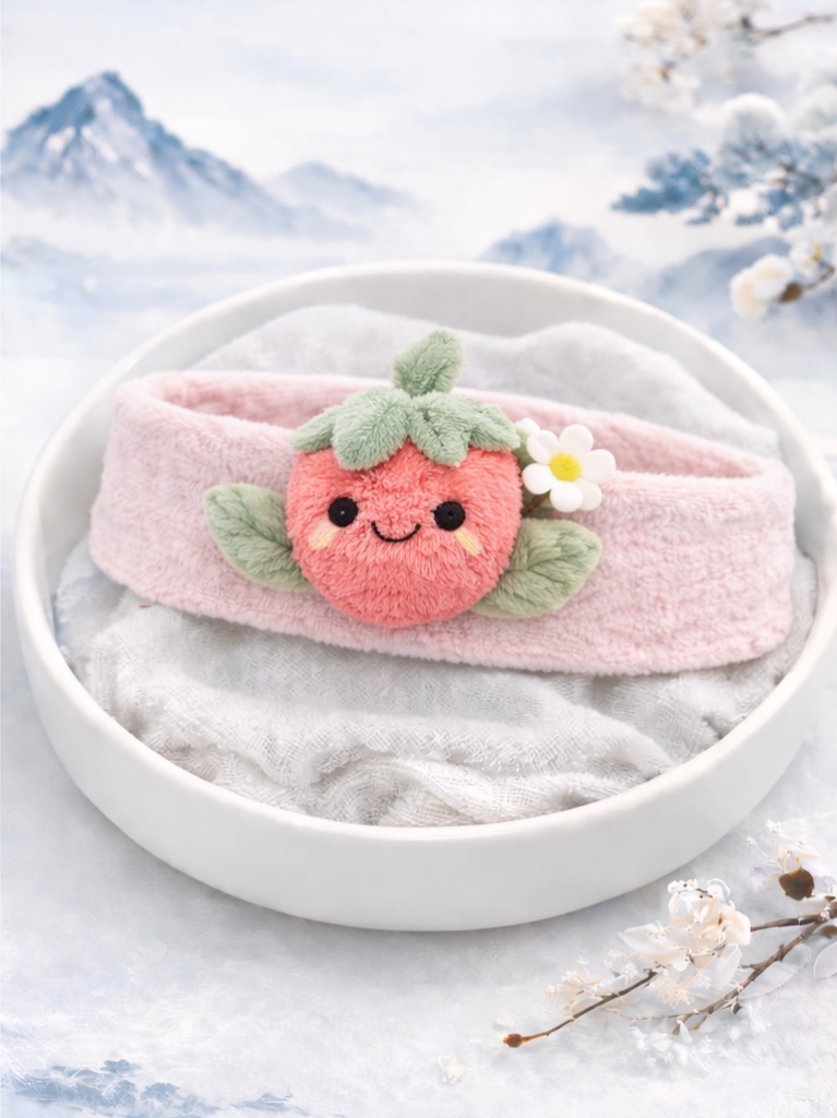 Wholesale Pink Strawberry Baby Headband Soft Plush Cartoon Doll Elastic Head Wrap