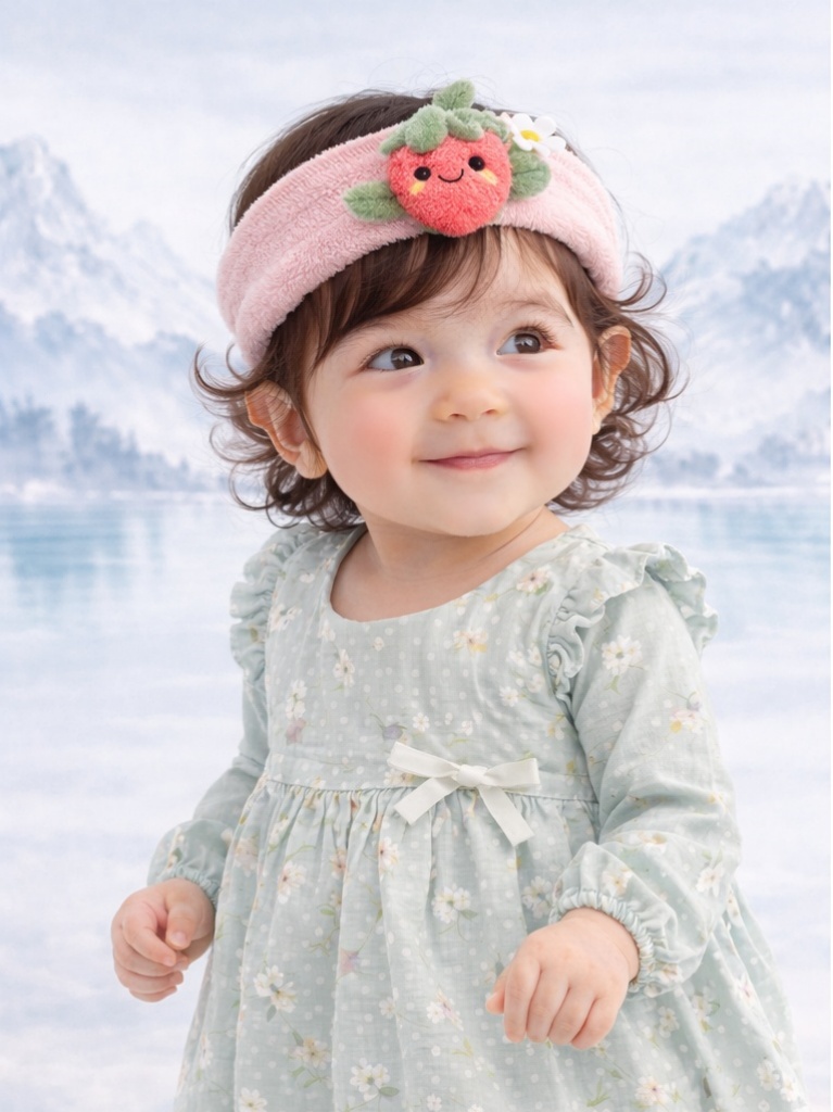 Wholesale Pink Strawberry Baby Headband Soft Plush Cartoon Doll Elastic Head Wrap