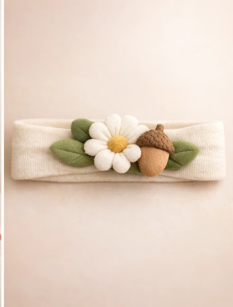 Baby-Stirnband mit Blume und Eichel aus Plüsch für B2B-Käufer und Boutiquen