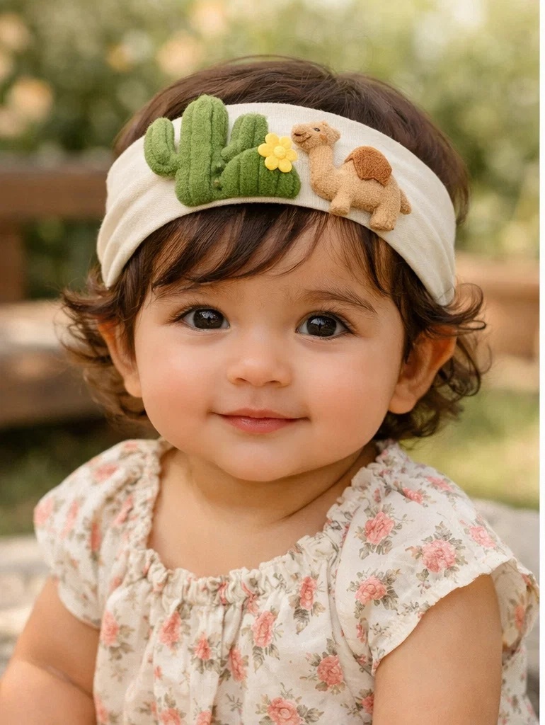 Desert Animal Baby Headband – Plush Camel & Cactus Design, Perfect for Infant Photo Shoots