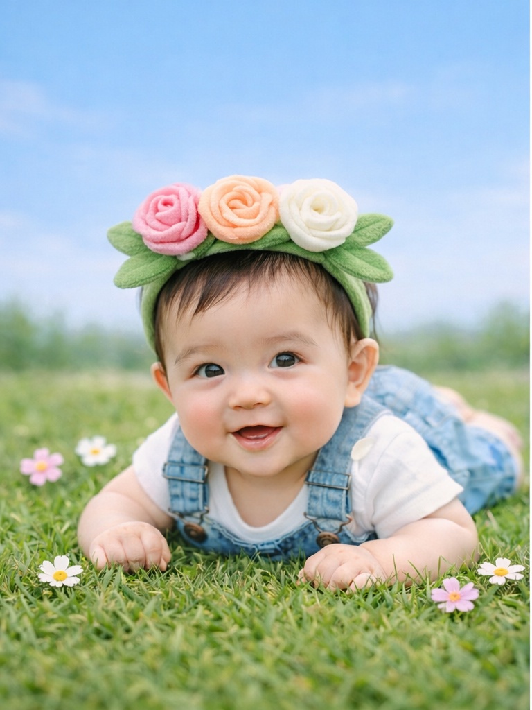 Rose Blossom Baby Headband – Plush Flower Hairband for Newborn Girls
