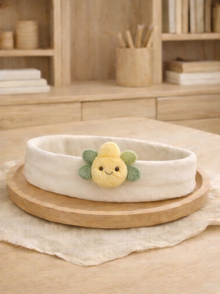 OEM Cream Corn Baby Headband Soft Plush Cartoon Doll Head Wrap for Newborn Accessories