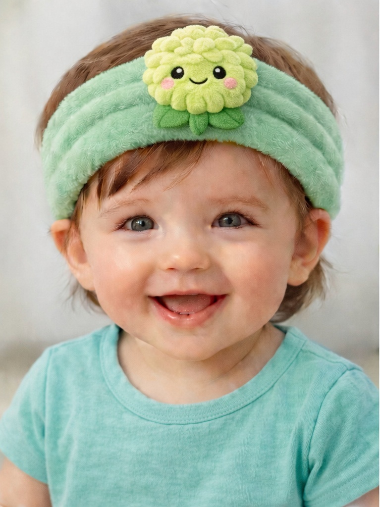 Bandeau bébé en peluche motif plante