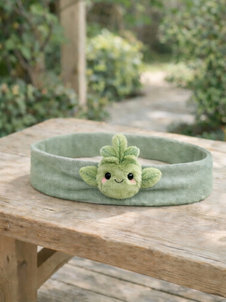 Custom Green Leaf Baby Headband Cute Plush Cartoon Doll Elastic Headband for Babies