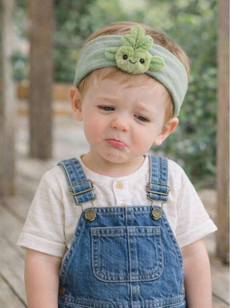 Custom Green Leaf Baby Headband Cute Plush Cartoon Doll Elastic Headband for Babies