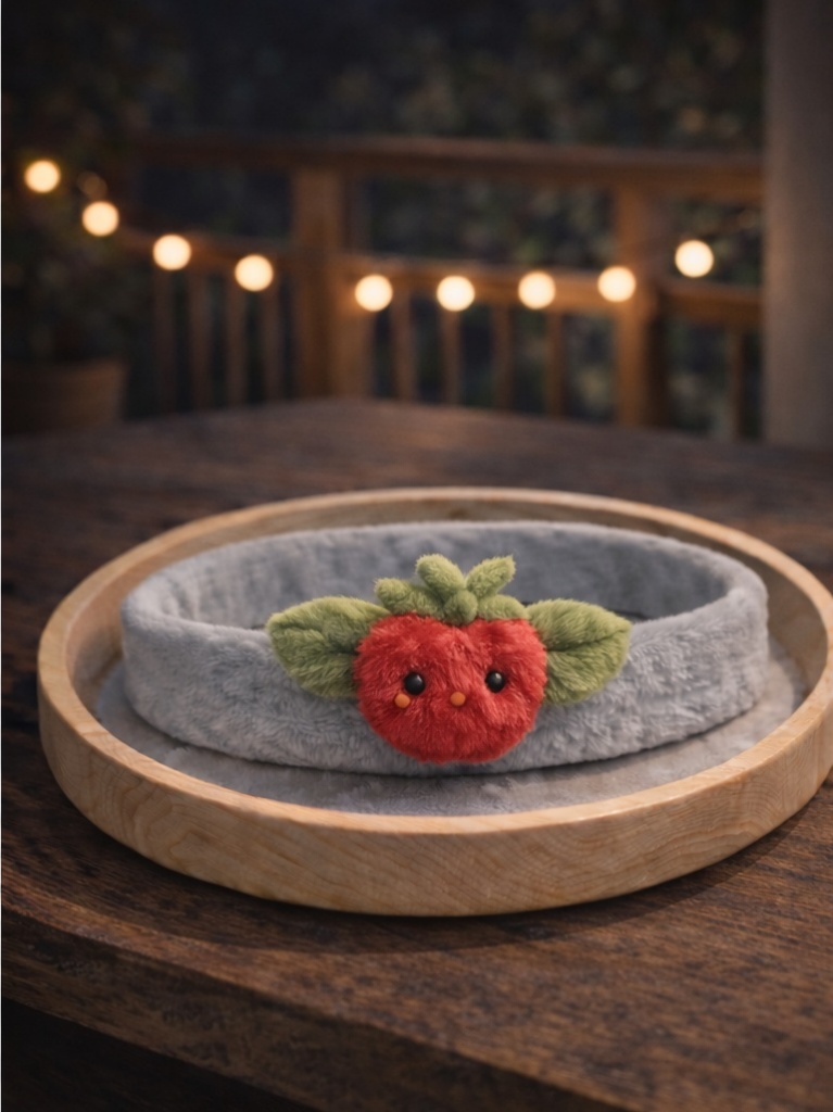 Wholesale Grey Strawberry Baby Headband Plush Fruit Doll Head Wrap for Boutique Baby Stores