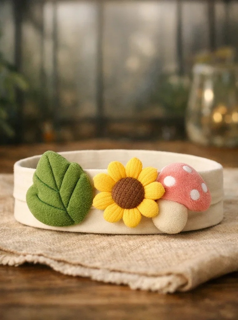 Faixa de cabelo para bebê preferida por clientes B2B com flor amarela e cogumelo rosa