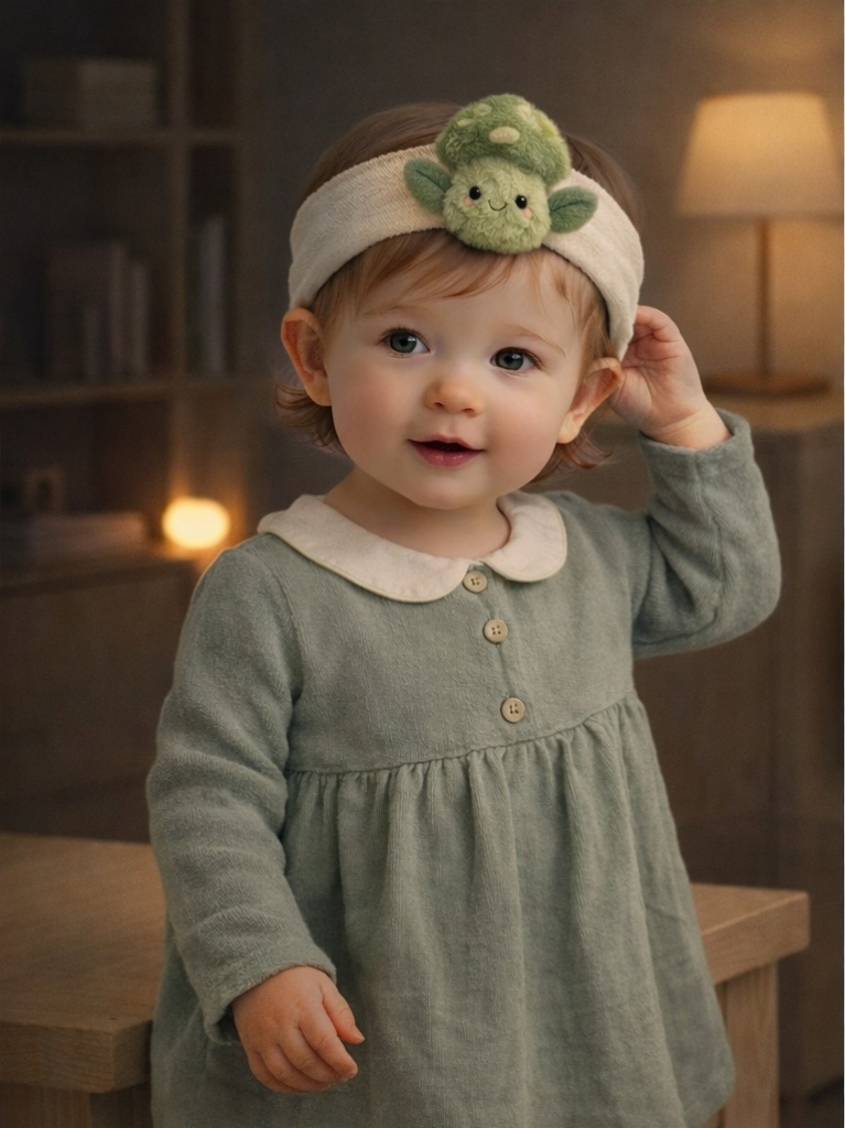OEM Cream Mushroom Baby Headband Soft Plush Cartoon Doll Elastic Head Wrap for Infants