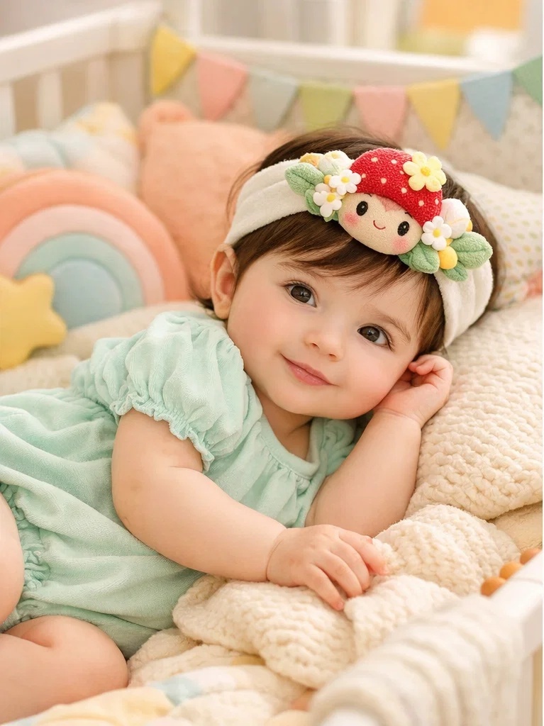 Baby-Stirnband mit Erdbeerpuppen-Design für den Großhandel – weiches Boutique-Accessoire für Private Label