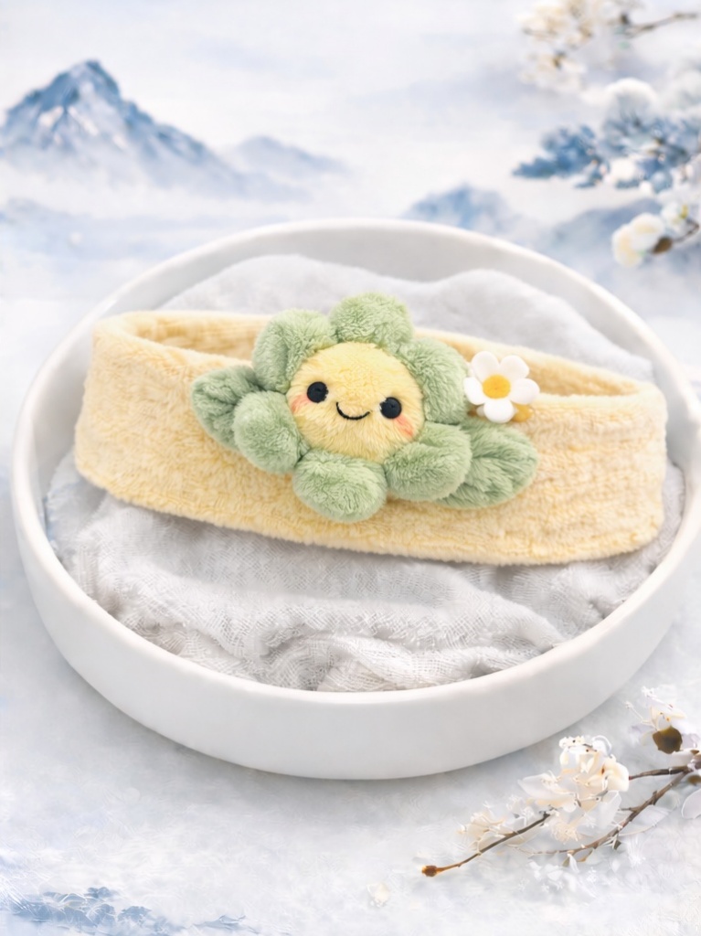 Boutique Yellow Flower Baby Headband Plush Floral Doll Stretch Headband for Baby Bath Accessories