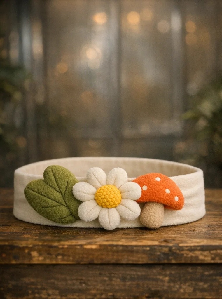 Diadema para bebé preferida por clientes B2B con girasol y hongo rosa