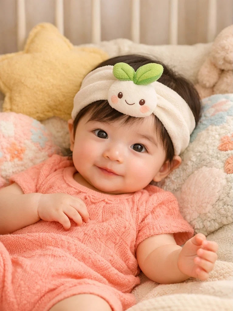 Faixa de cabelo para bebê com boneca broto em pelúcia para atacado – acessório macio para boutique com opção private label