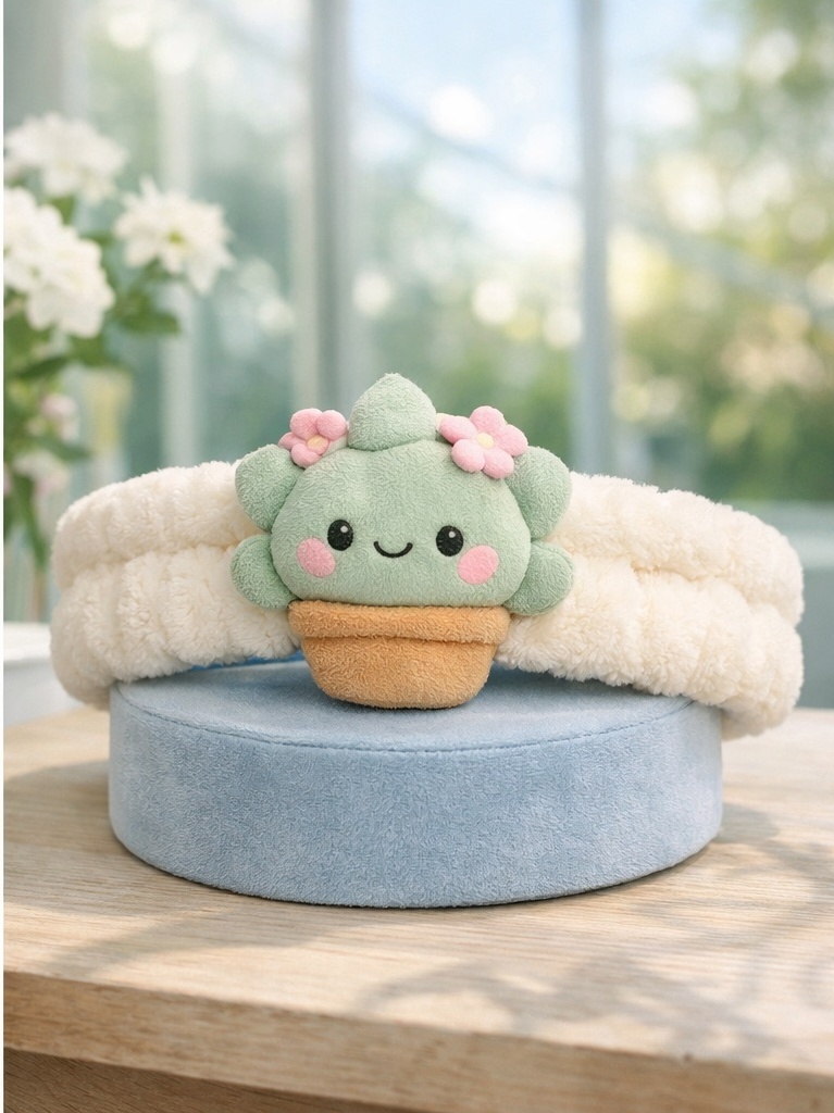 Faixa de cabelo para bebê com tema vegetal em pelúcia