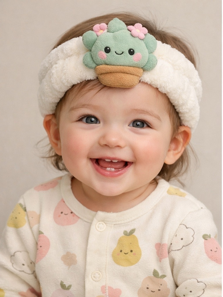 Faixa de cabelo para bebê com tema vegetal em pelúcia