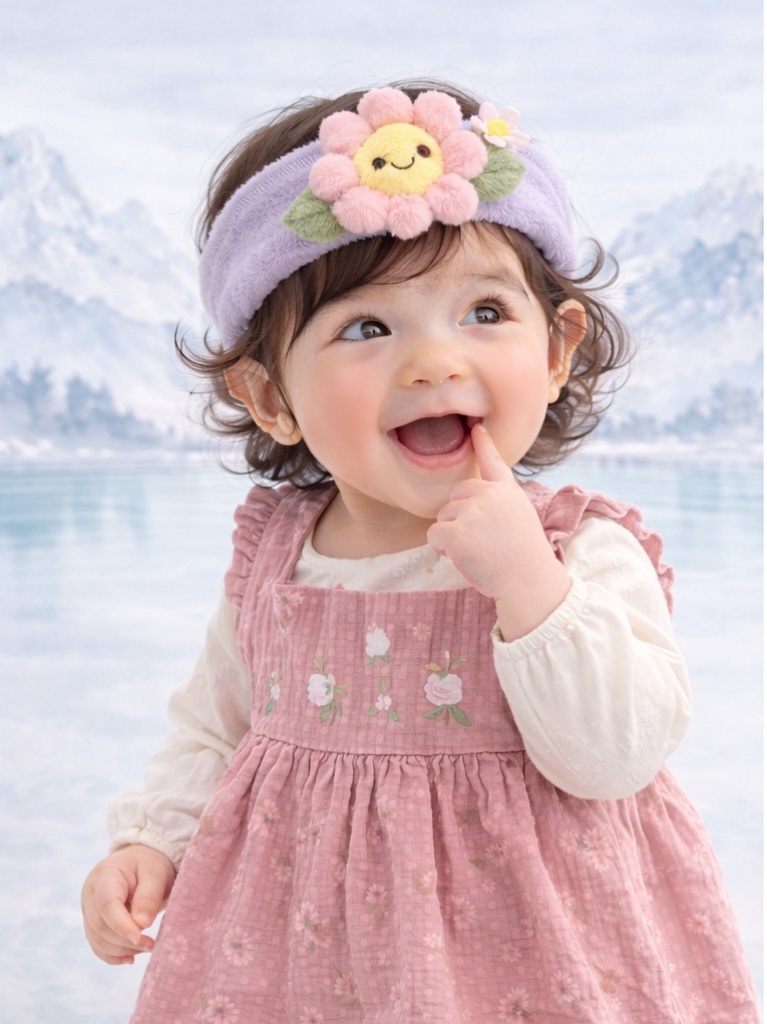 Wholesale Lavender Pink Flower Baby Headband Soft Plush Cartoon Doll Elastic Head Wrap