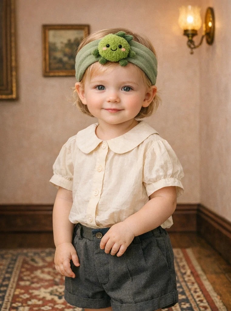 Bandeau bébé peluche vert, idéal pour boutiques et collections coordonnées