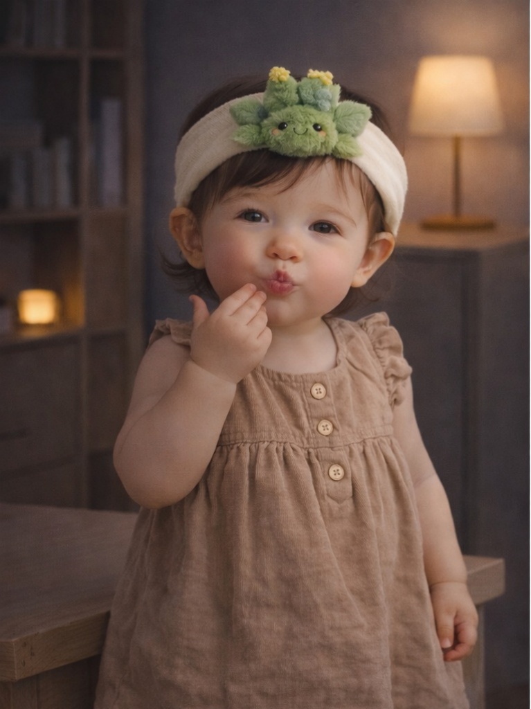 OEM Cream Green Blossom Baby Headband Plush Cartoon Doll Head Wrap for Newborn Accessories