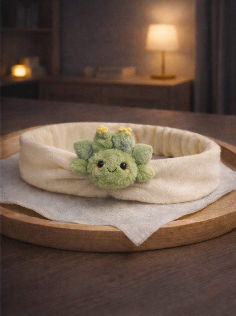 OEM Cream Green Blossom Baby Headband Plush Cartoon Doll Head Wrap for Newborn Accessories