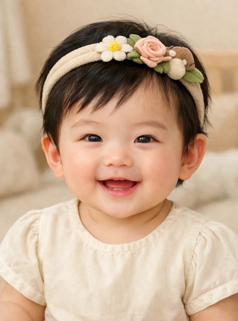 Delicate Floral Baby Headband with Tulips and Daisy – Ideal for Baby Photoshoots and Gift-Giving