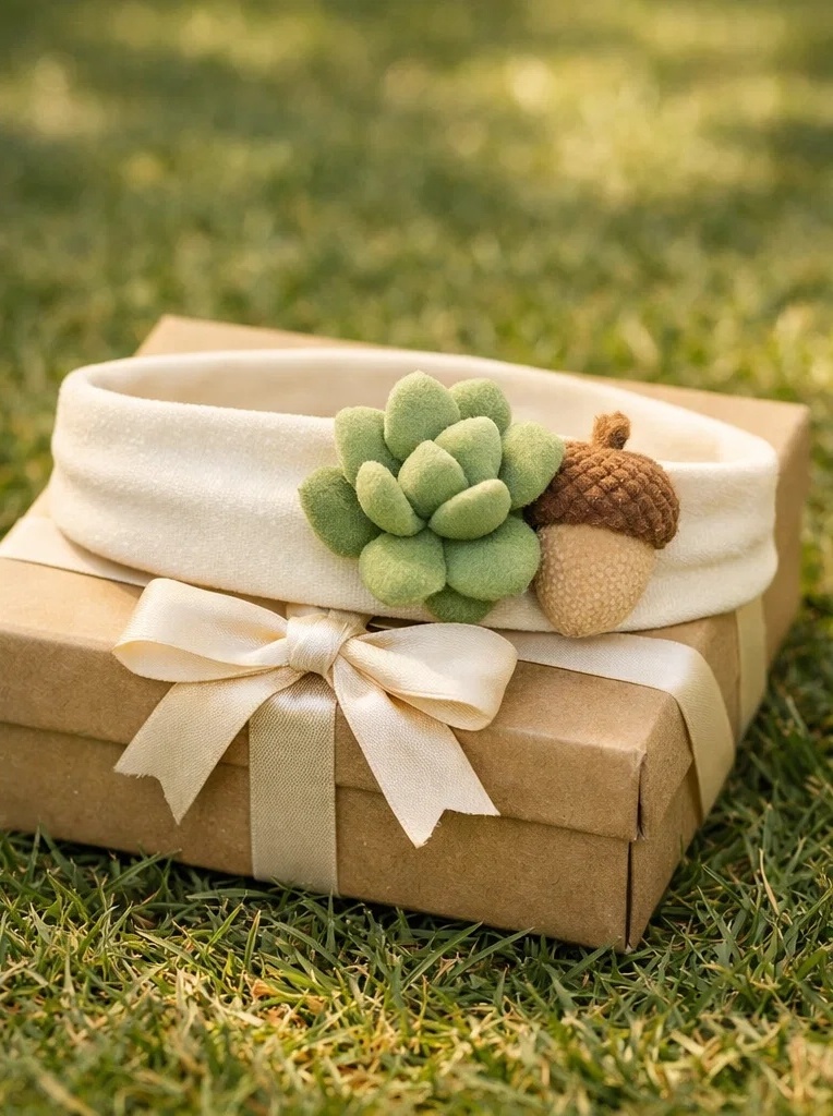 Forest Theme Succulent & Acorn Baby Headband – Soft Stretch Infant Hairband for Bulk Buyers