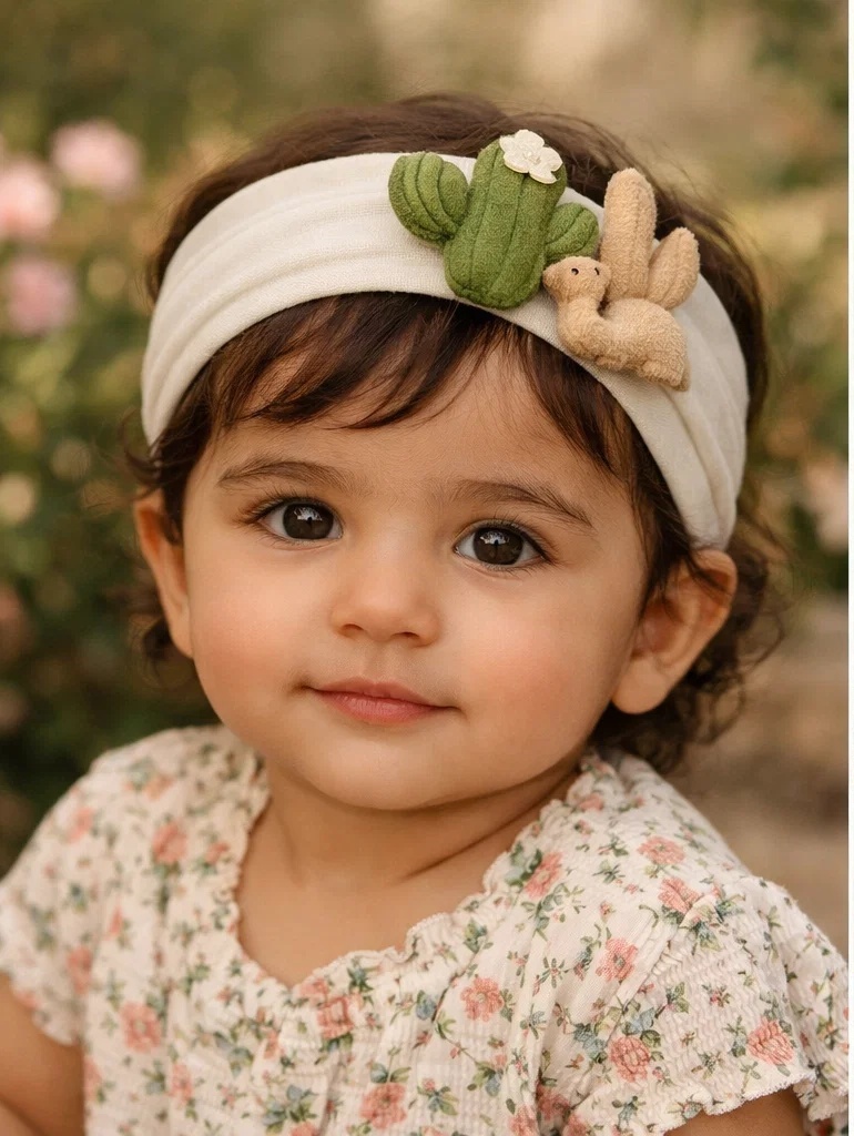 Handmade Bunny & Cactus Baby Headband – Eco-Friendly, Gentle Fit for Baby's Skin