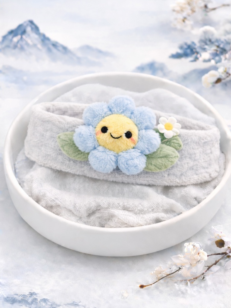 Boutique Grey Blue Flower Baby Headband Soft Plush Floral Doll Headband for Baby Collections
