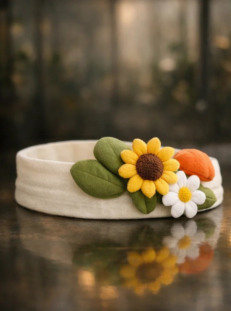 Diadema para bebé preferida por clientes B2B con girasol, margarita y hongo naranja