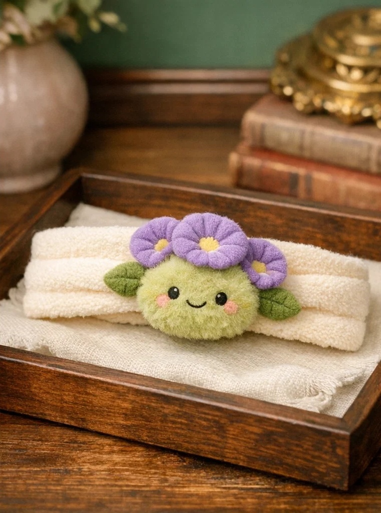 Diadema de bebé con muñeco floral, ideal para boutiques y ventas visuales