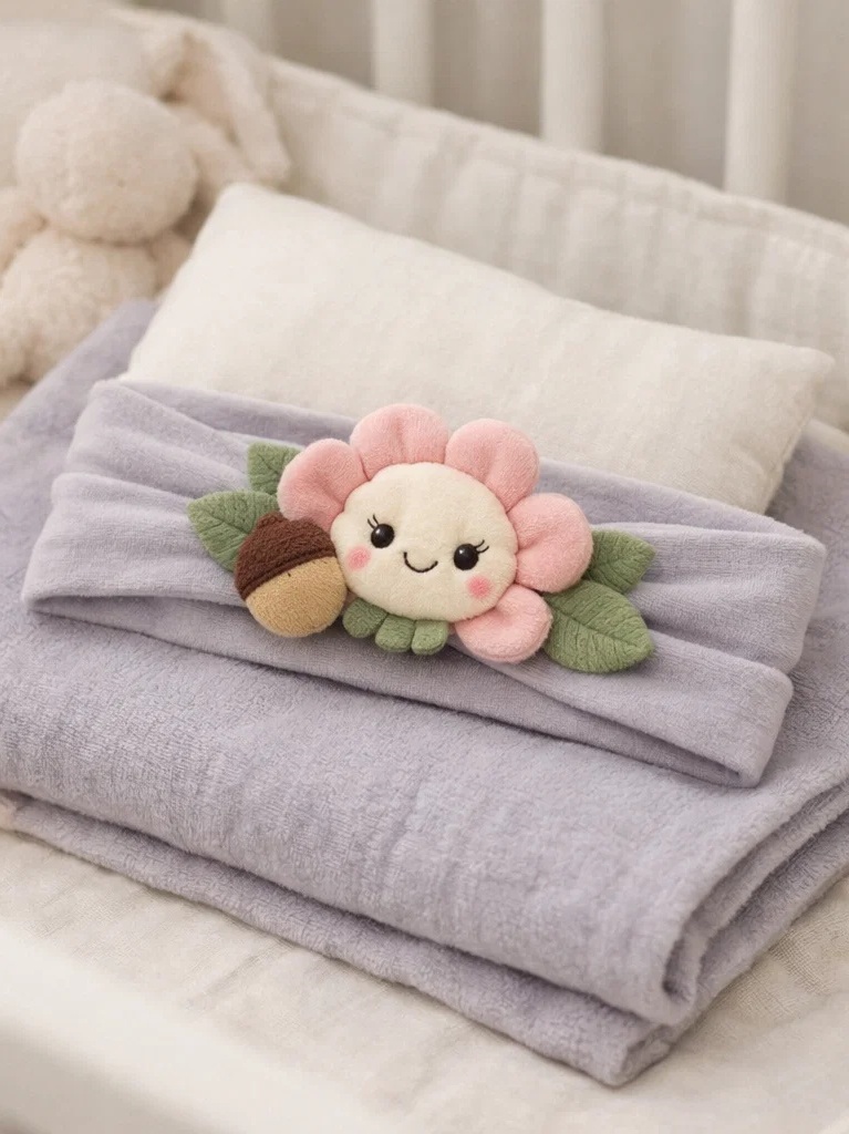 Faixa de cabelo para bebê com boneca flor de pelúcia e bolota para atacado – acessório boutique macio para marca própria