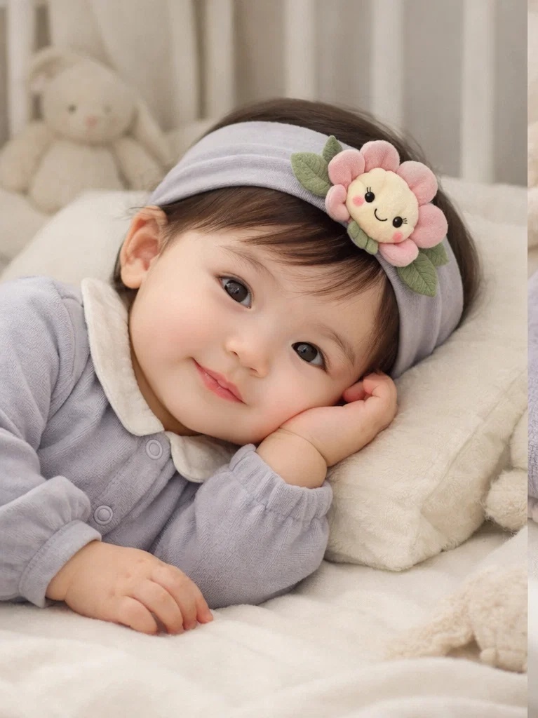 Faixa de cabelo para bebê com boneca flor de pelúcia e bolota para atacado – acessório boutique macio para marca própria