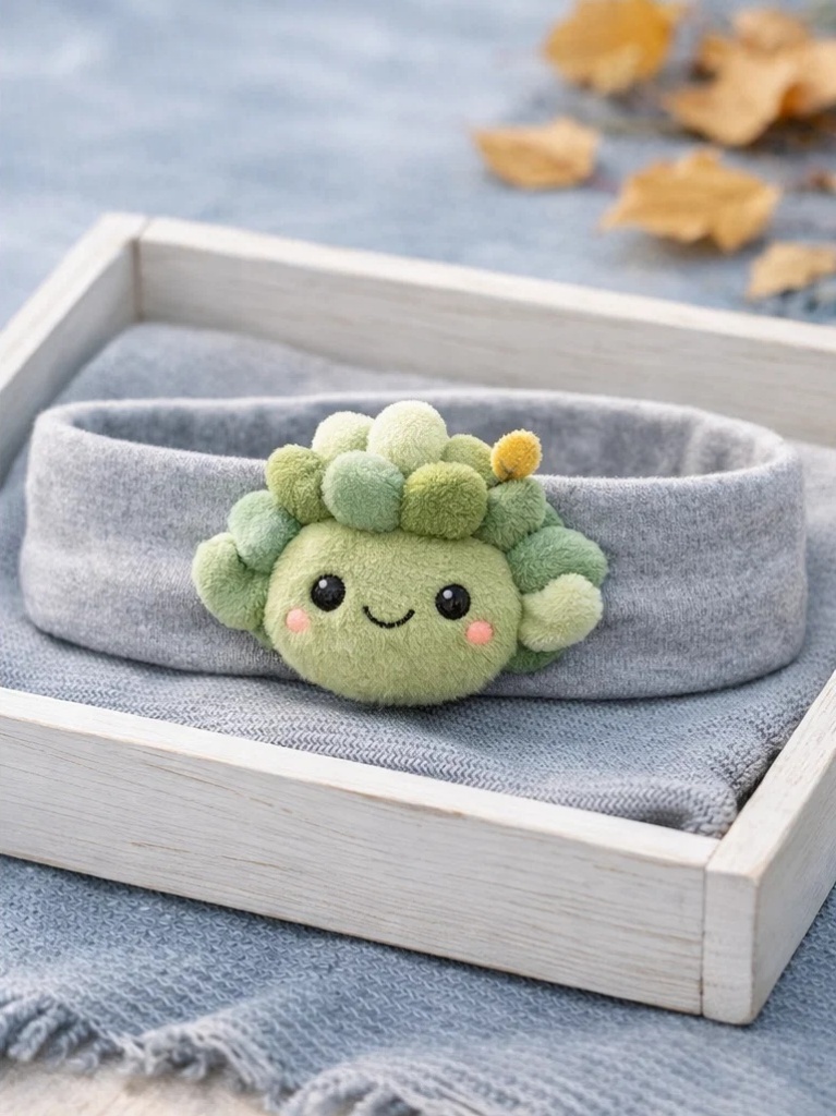 Custom Grey Succulent Baby Headband Cute Plush Cartoon Doll Elastic Headband for Babies