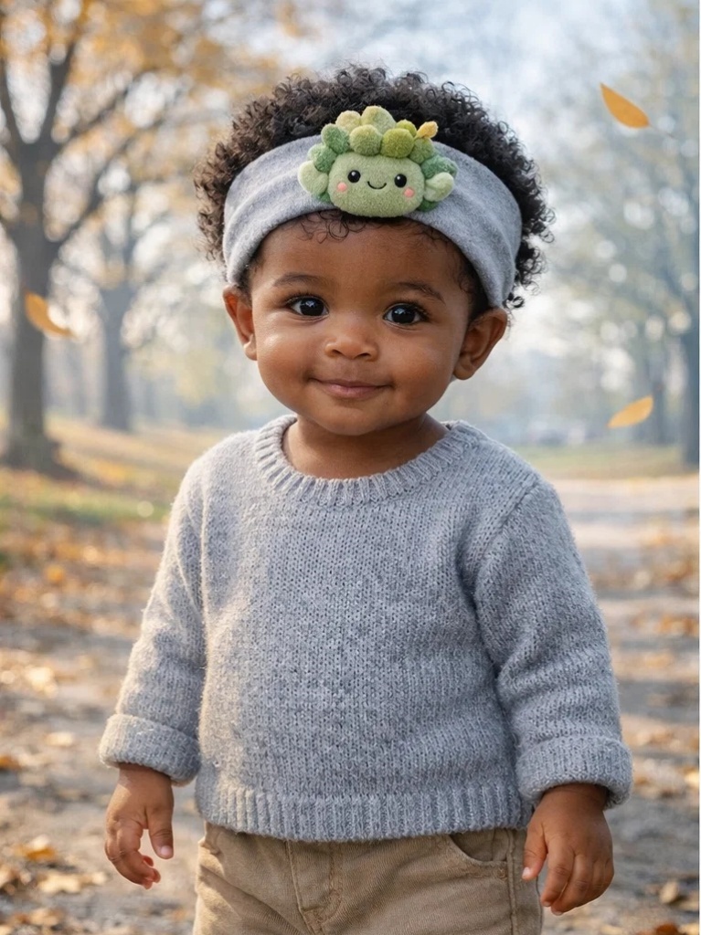 Custom Grey Succulent Baby Headband Cute Plush Cartoon Doll Elastic Headband for Babies