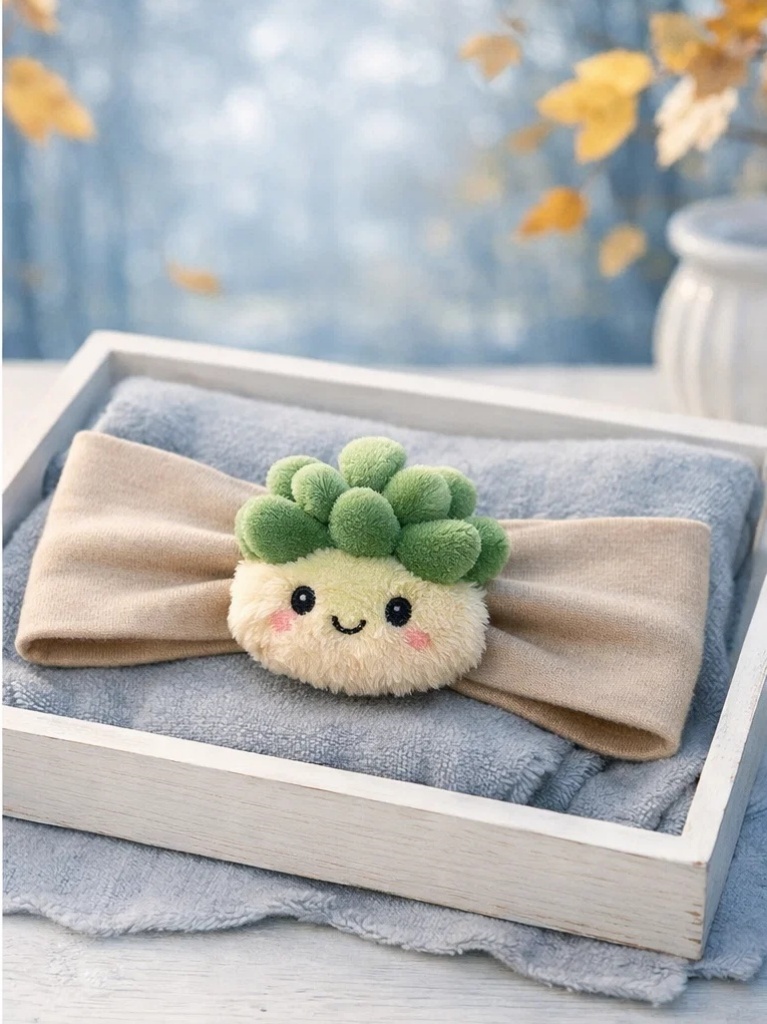 OEM Cream Green Succulent Baby Headband Plush Cartoon Doll Elastic Head Wrap for Infants