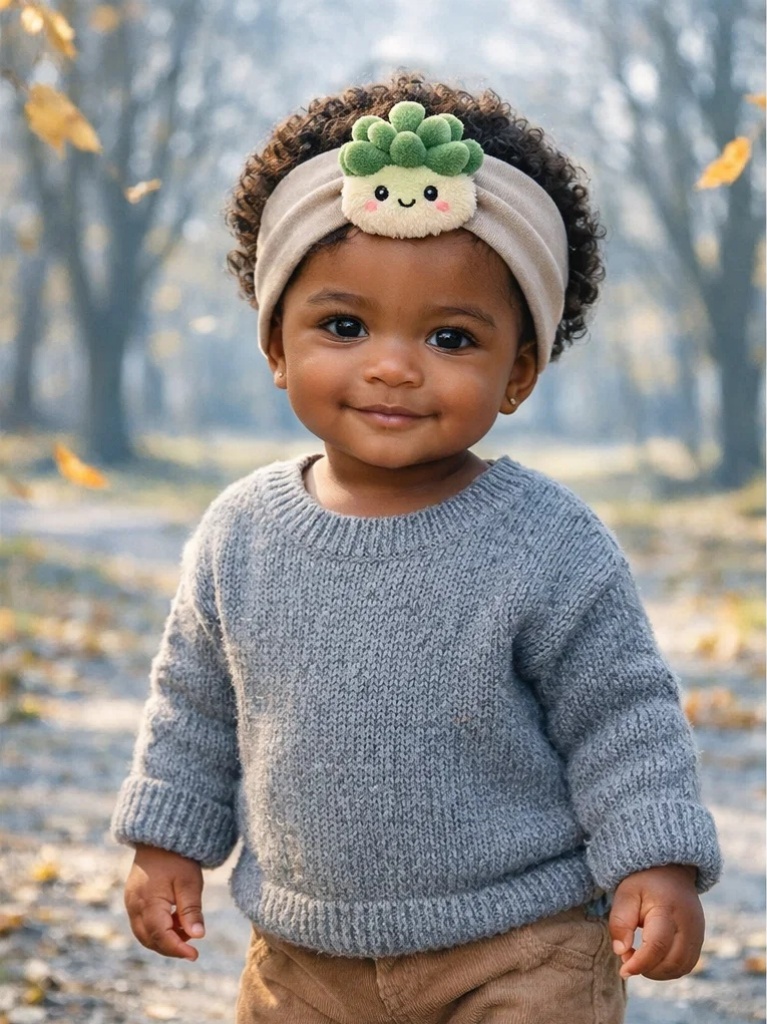 OEM Cream Green Succulent Baby Headband Plush Cartoon Doll Elastic Head Wrap for Infants