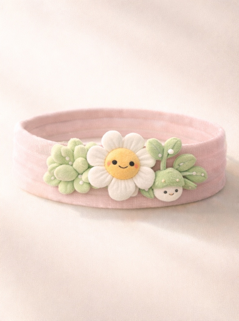 Bandeau bébé poupée en peluche (Motif: Trio de petits lutins) | Idéal grossistes & marque privée