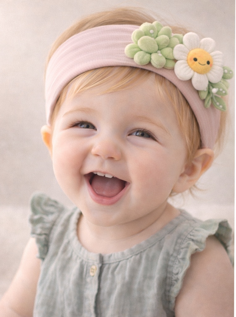 Bandeau bébé poupée en peluche (Motif: Trio de petits lutins) | Idéal grossistes & marque privée