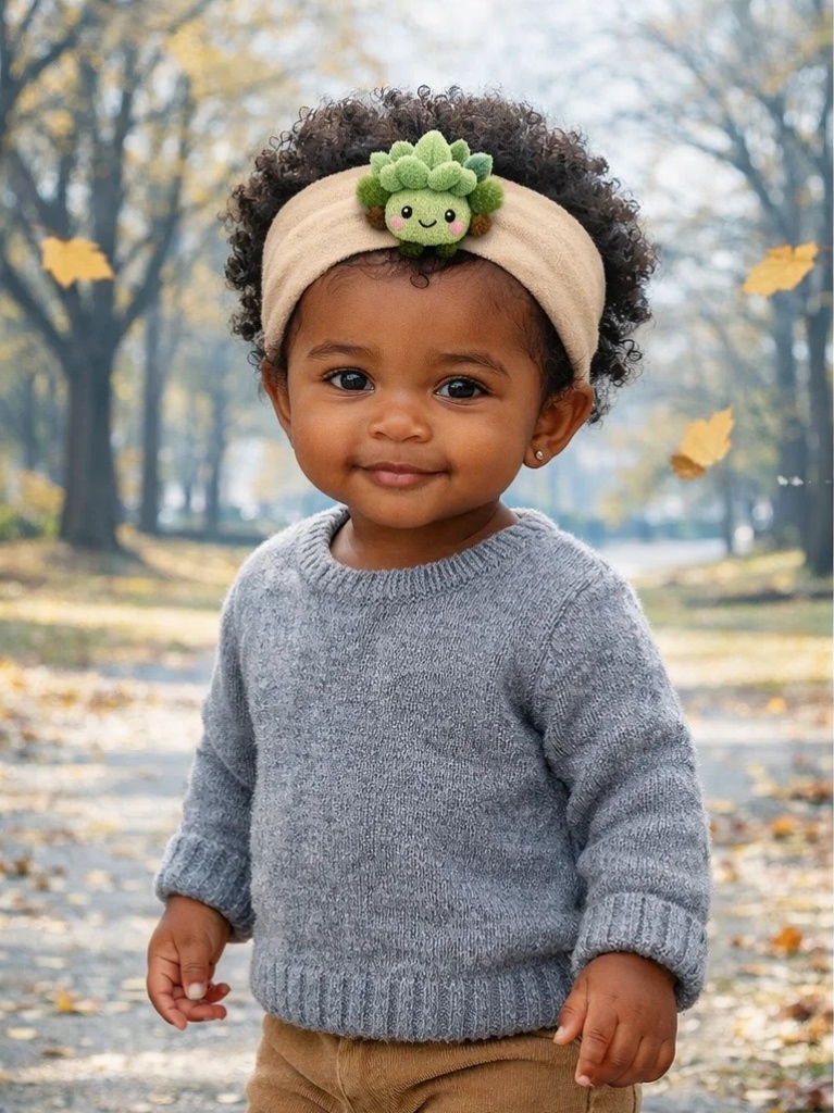 Custom Green Clover Baby Headband Soft Plush Cartoon Doll Head Wrap for Infant Collections