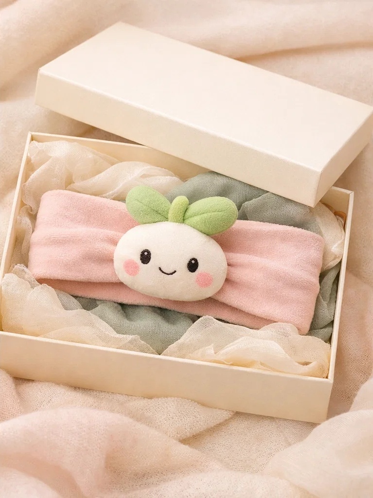 Bandeau bébé rose en peluche avec poupée pousse pour vente en gros – accessoire cadeau doux pour marque privée